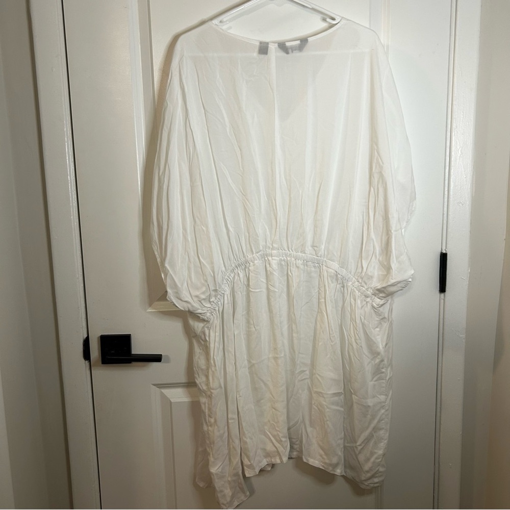 Lands' End White Modal Kaftan Swim Coverup XL-XXL Drawstring Waist - Picture 9 of 10